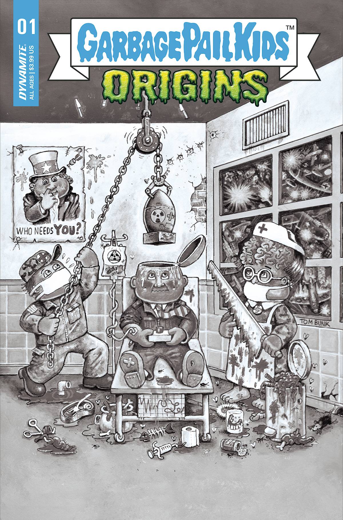 GARBAGE PAIL KIDS ORIGINS #1 CVR F 1:10 INCV BUNK B&W - Comicbookeroo