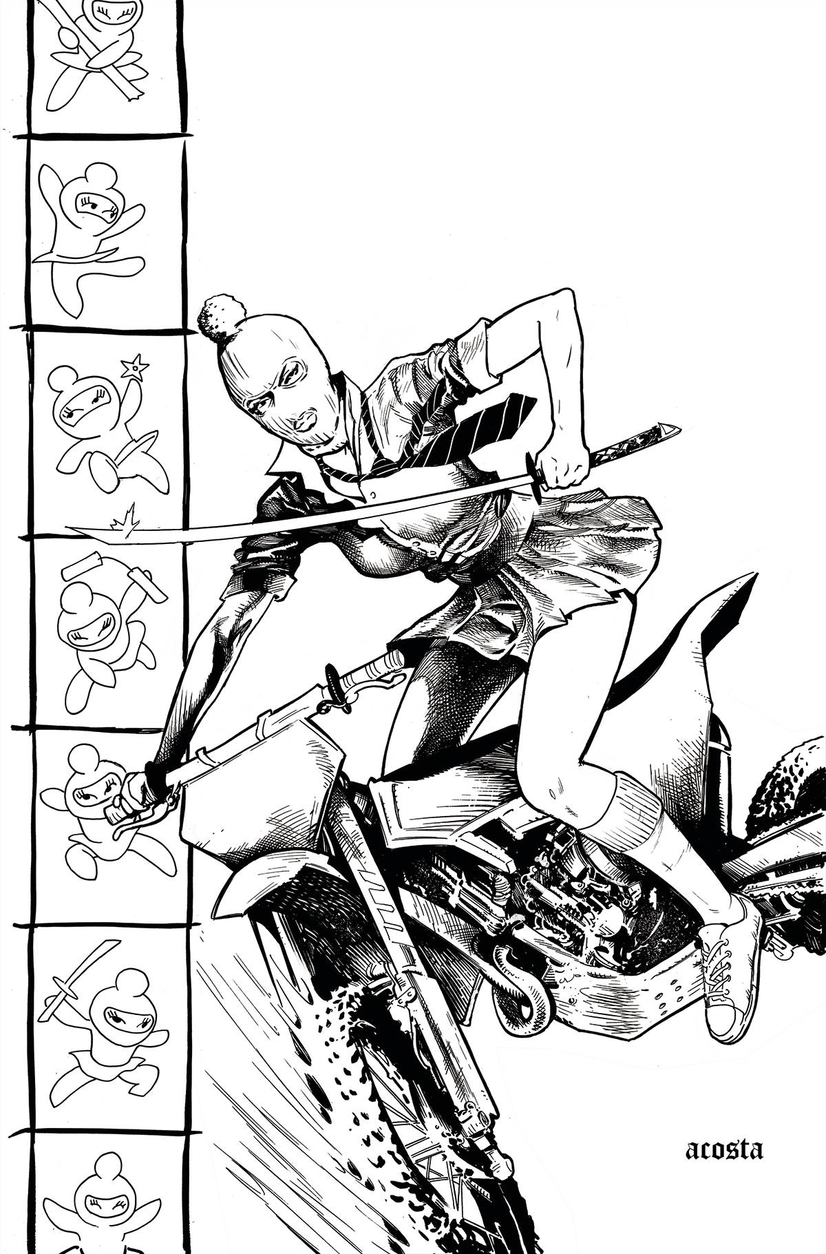 NINJETTES #1 CVR U 1:7 FOC INCV ACOSTA B&W VIRGIN - Comicbookeroo