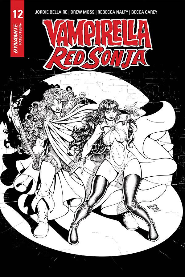 VAMPIRELLA RED SONJA #12 1:15 ROBSON B&W HOMAGE INCV - Comicbookeroo