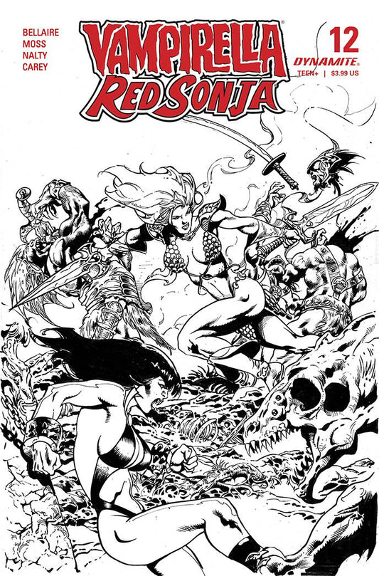 VAMPIRELLA RED SONJA #12 1:7 CASTRO B&W FOC INCV - Comicbookeroo